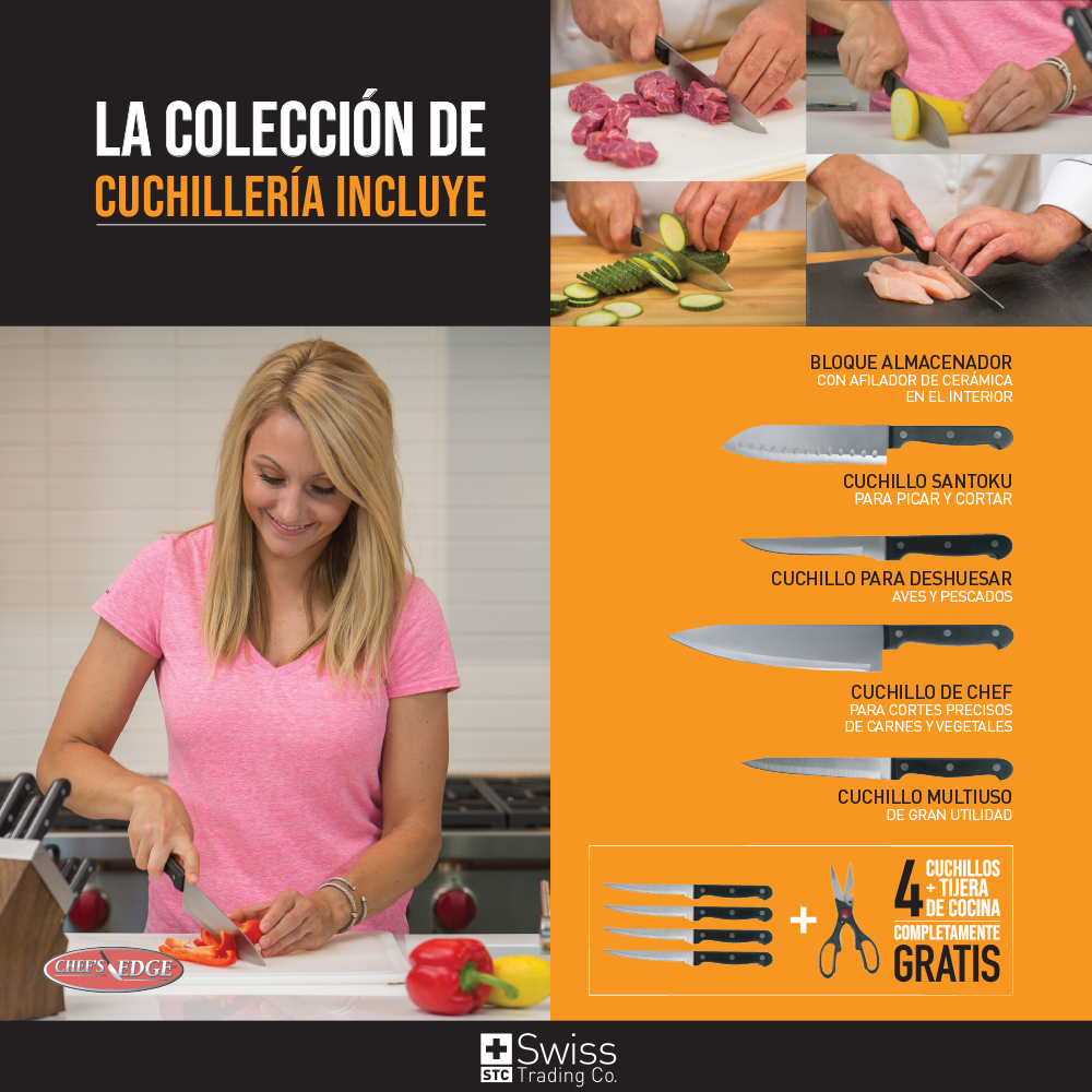 Chefs Edge 10pz Acero c/Bloque Afilador